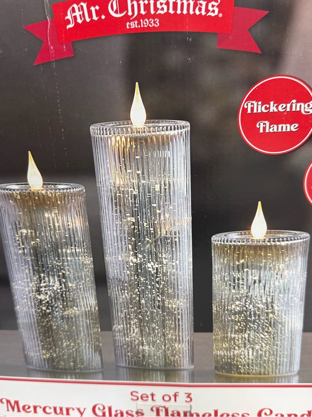 Mercury Glass Flameless 6-hour Timer Set of 3 Candles New